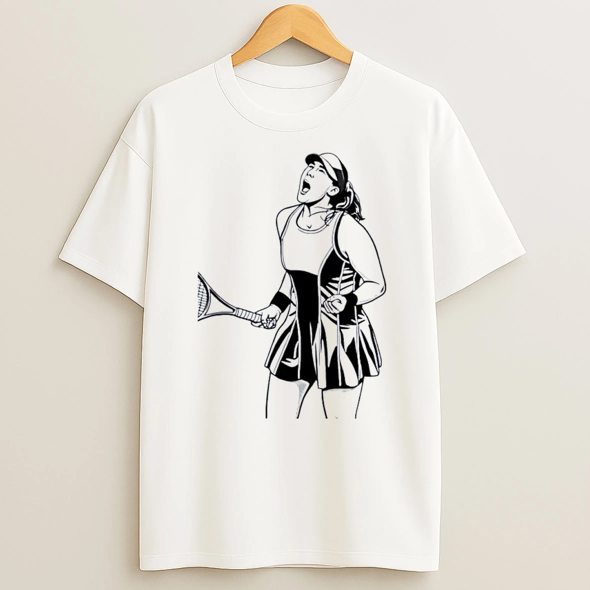 Winning Point Female Tennis Player Screaming Celebration White Shirts