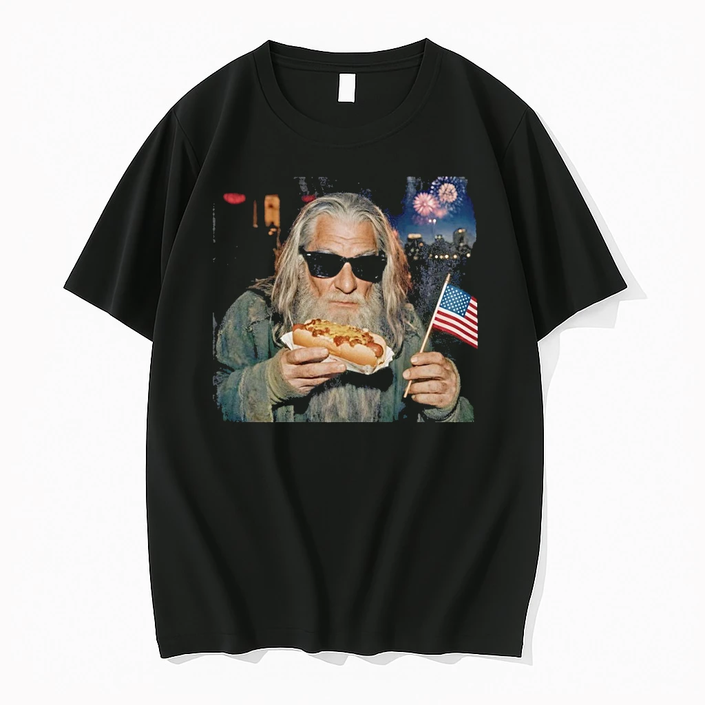 Wizard In Sunglasses Holds Chili Dog And American Flag On A Patriotic 4th Of July Shirts