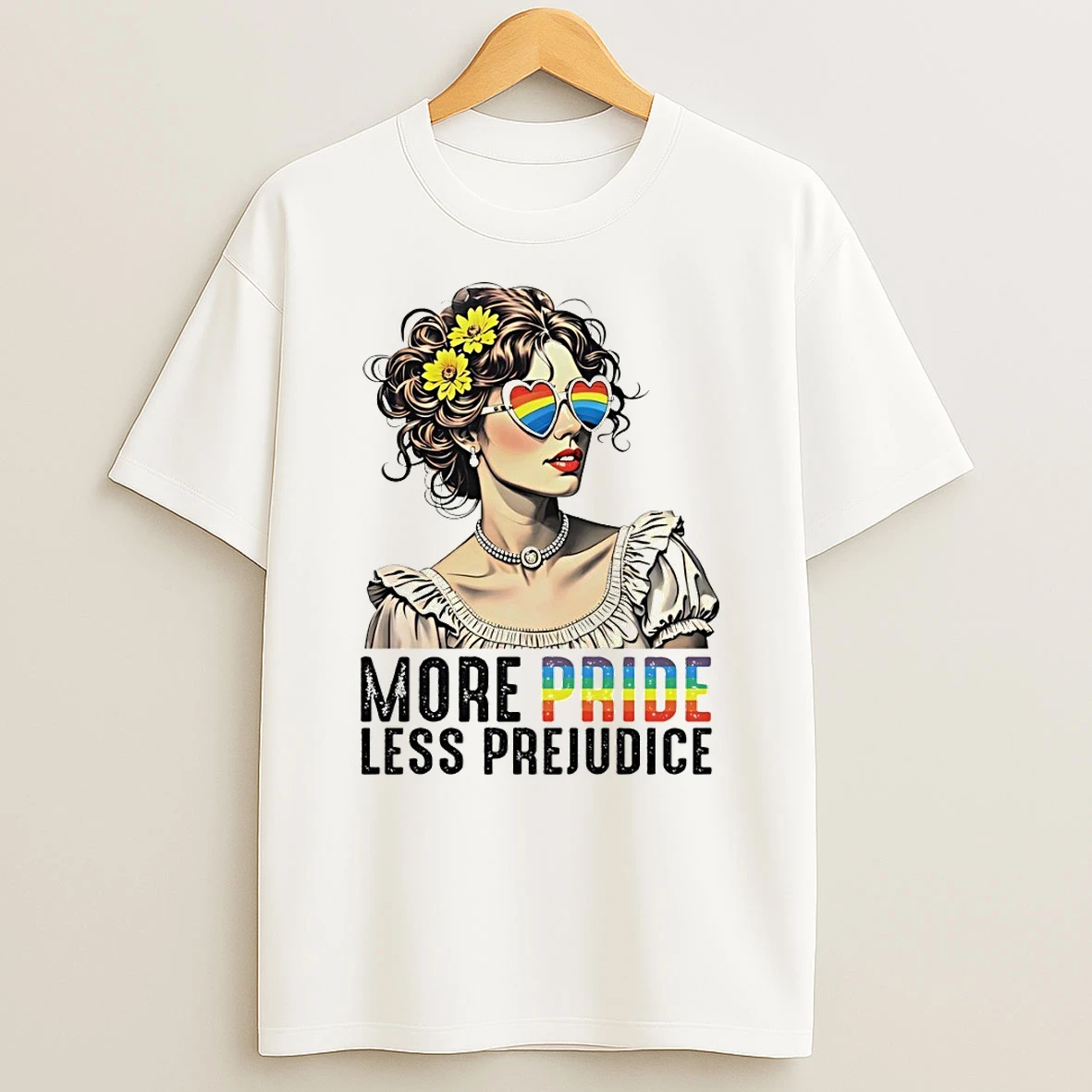 Woman With Floral Hair And Heart Glasses More Pride Less Lgbt Shirts