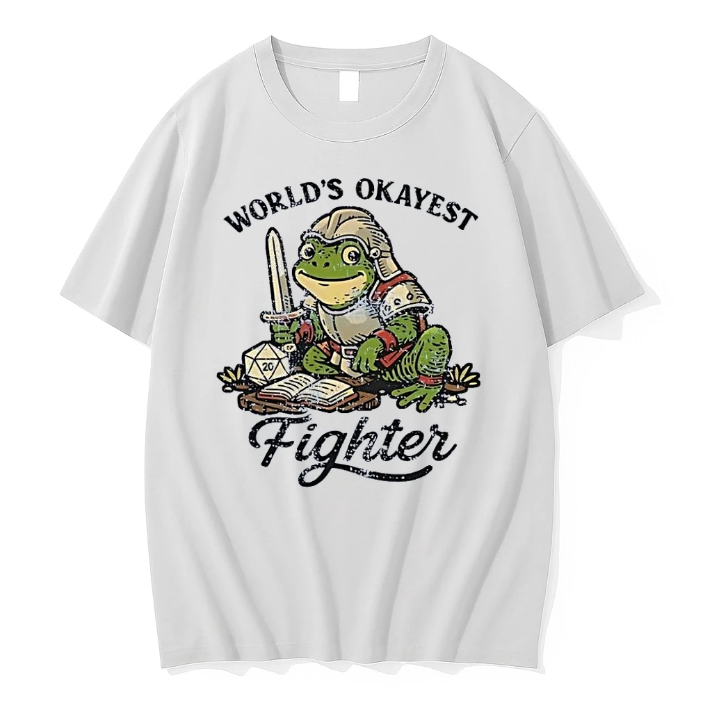 Worlds Okayest Fighter Frog D20 Dice And Sword White Shirts