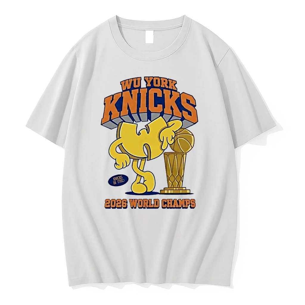 Wu York Knicks In Five 2026 World Champs Mascot Basketball White Shirts