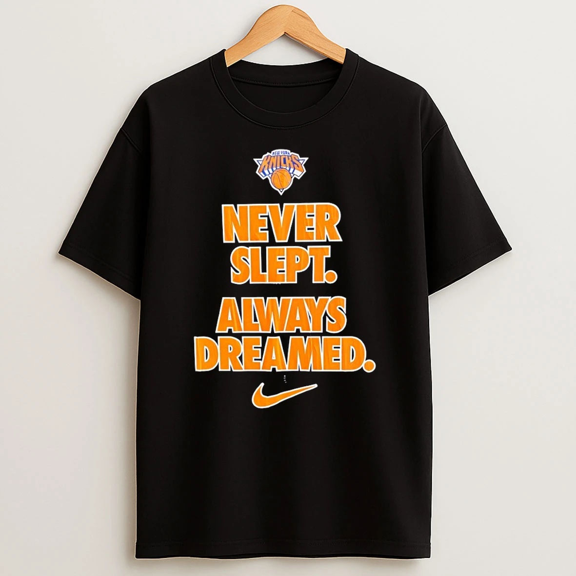 Eekdpe9s New York Knicks Basketball Never Slept Always Dreamed Nike Logo Shirts