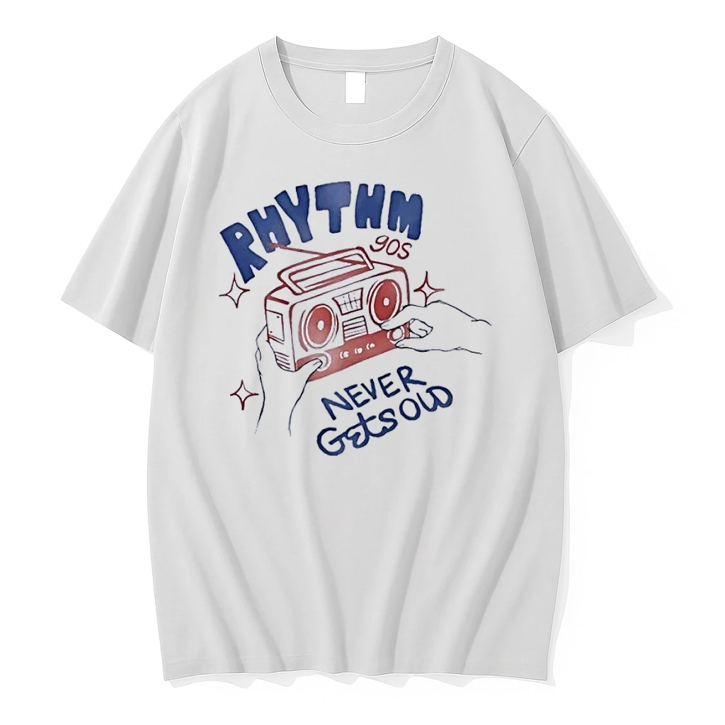 90s Music Retro Vibes Rhythm Never Gets Old Boombox White Shirts