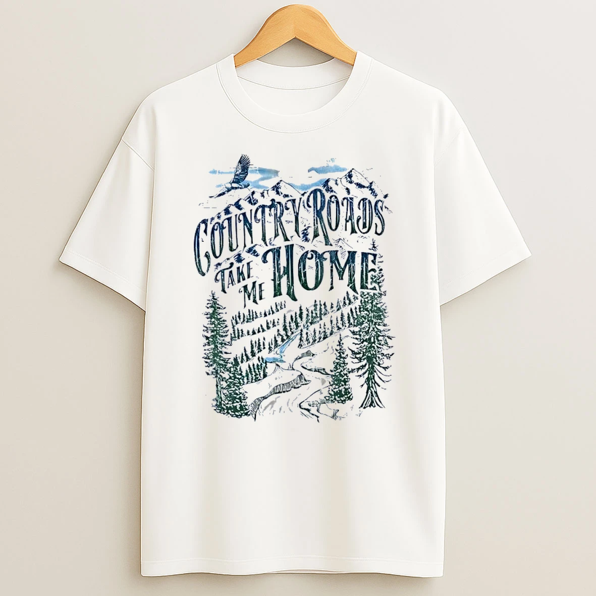 Apparel Country Roads Take Me Home Eagle Mountain Forest White Shirts