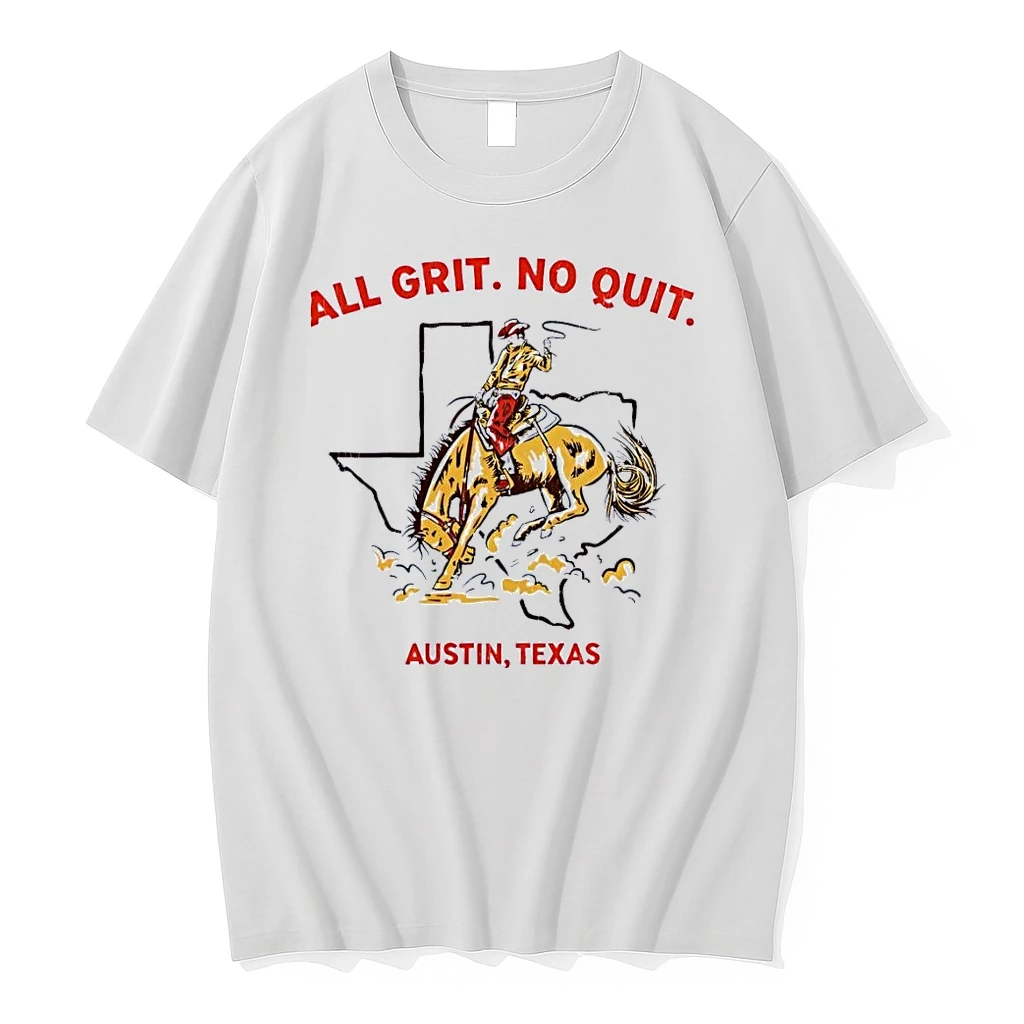Austin Texas Cowboy Riding Bucking Horse All Grit No Quit White Shirts