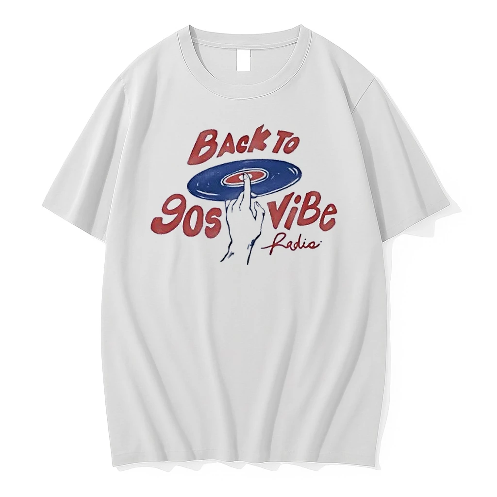 Back To 90s Vibe Radio Spinning Vinyl Hand White Shirts