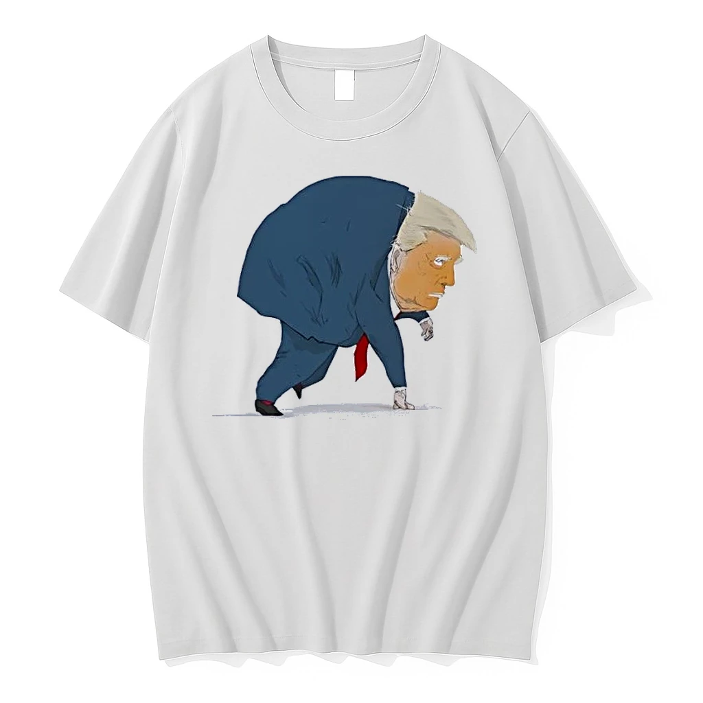 Cartoon Illustration Donald Trump Crouched Runner Political Satire White Shirts