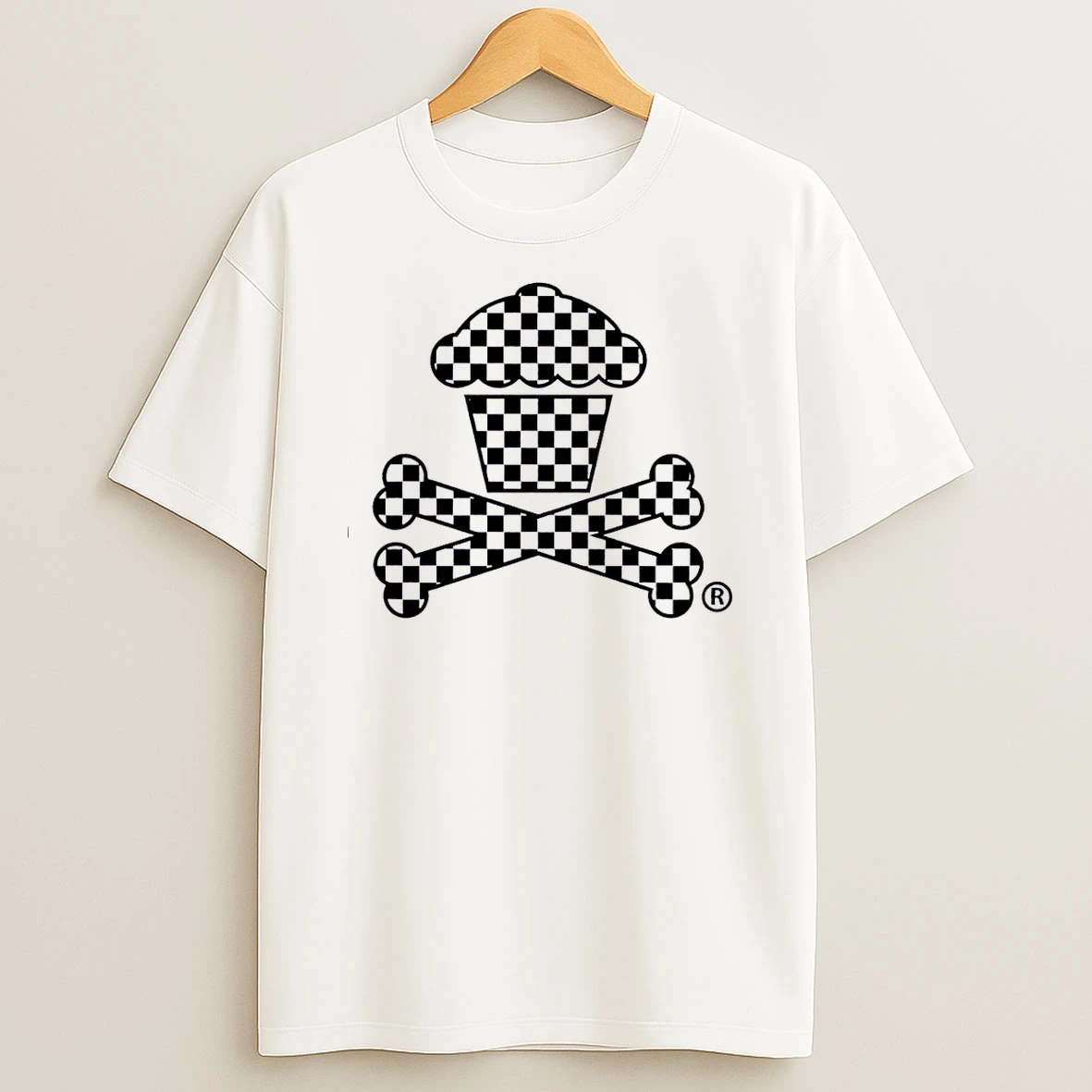 Checkered Cupcake Crossbones White Shirts