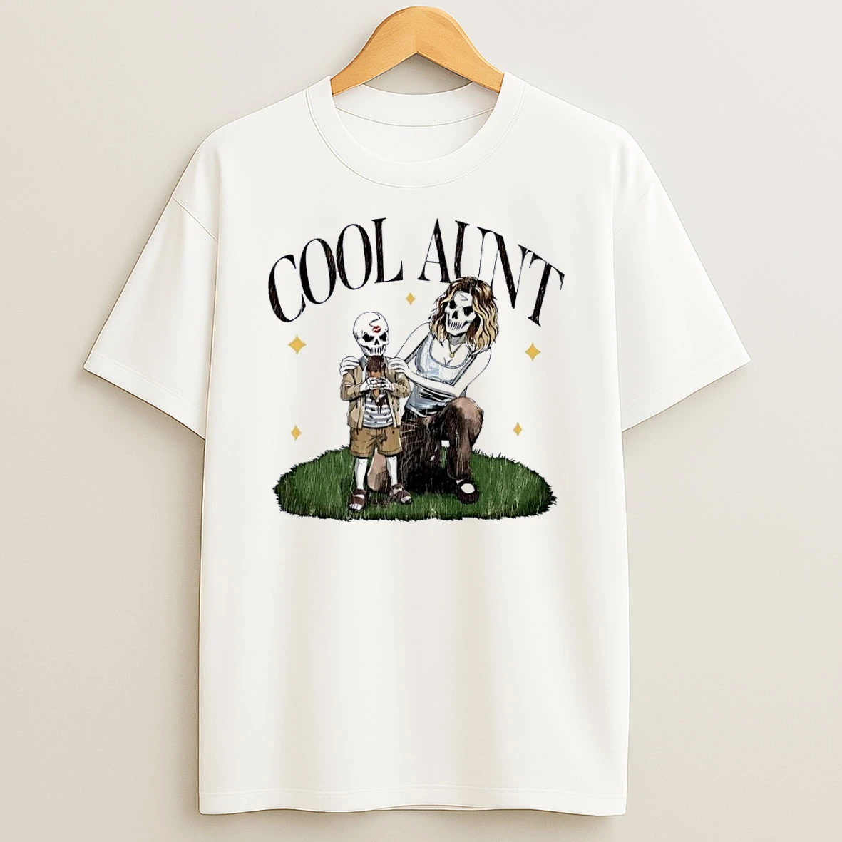 Cool Aunt Skeleton Relative Eating Chocolate Ice Cream White Shirts