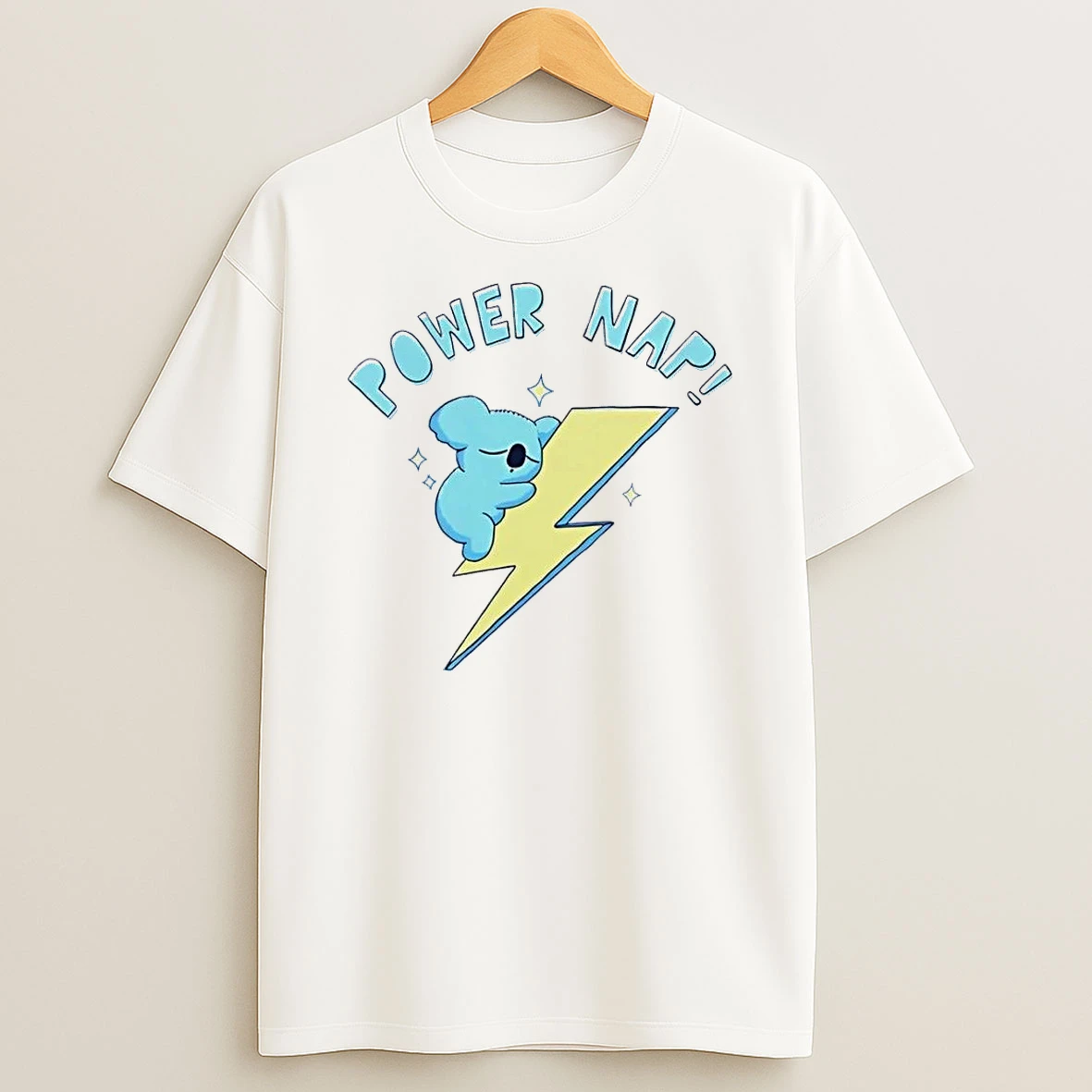 Cute Koala Resting On Lightning Power Nap White Shirts