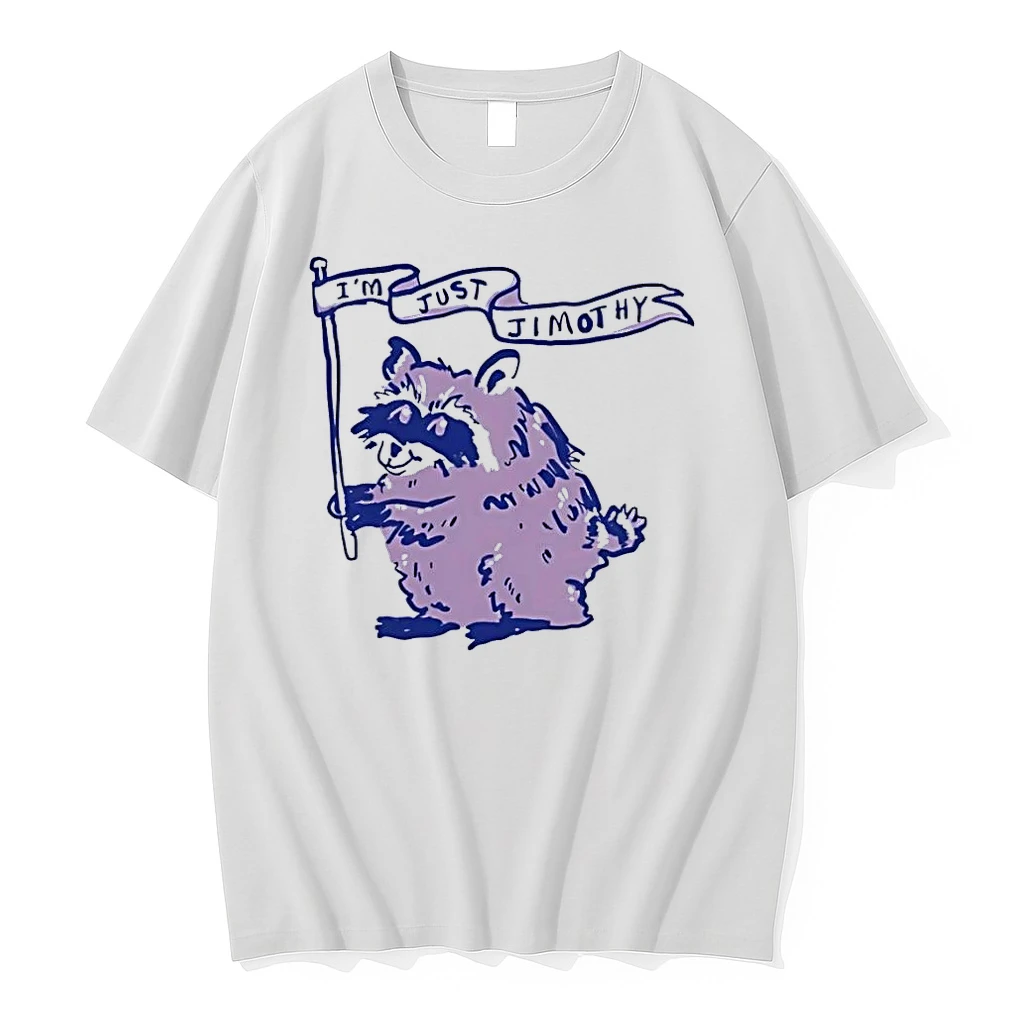 Cute Raccoon Holding A Flag I Am Just Jimothy White Shirts