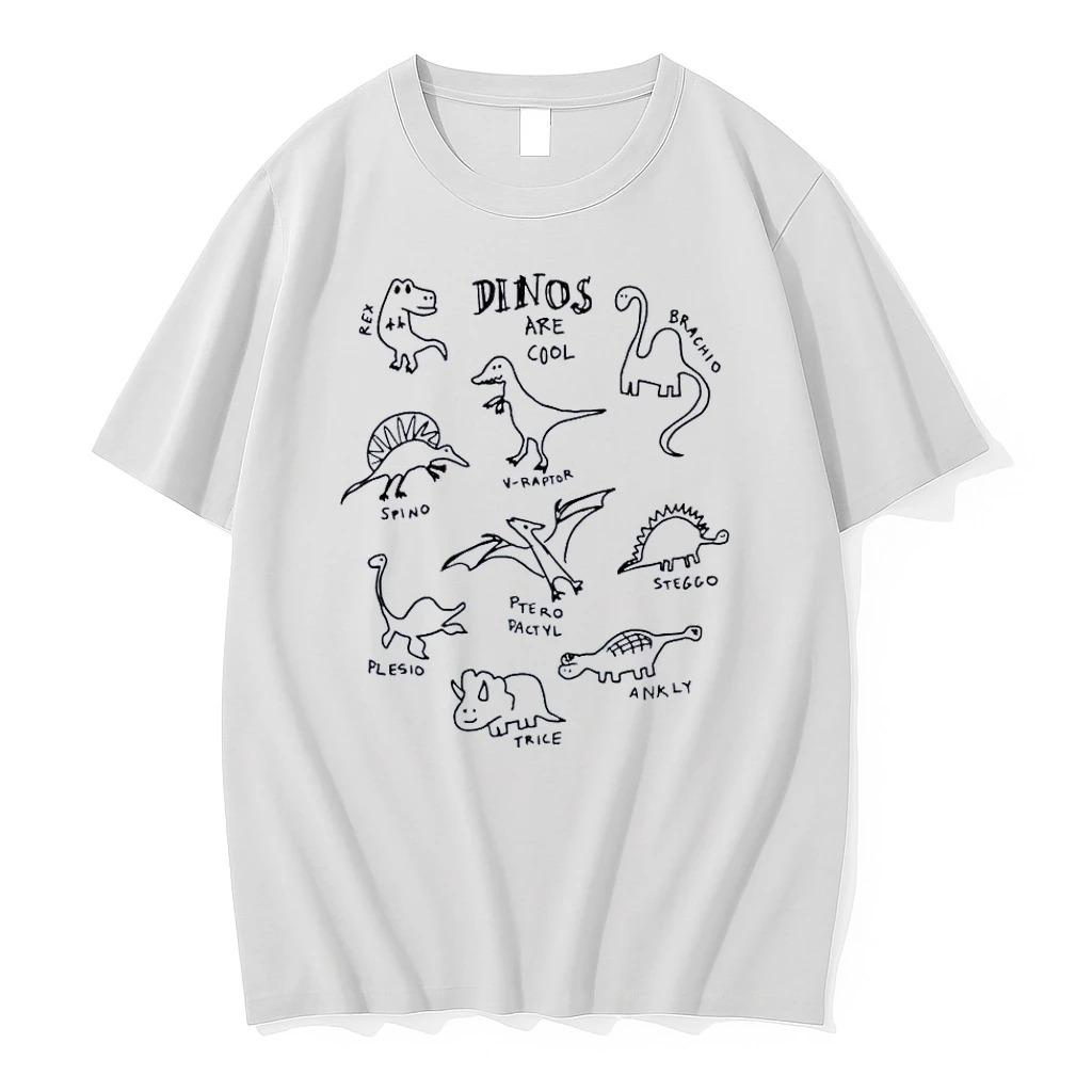 Dinos Are Cool Collection Hand Drawn Dinosaur Illustration White Shirts
