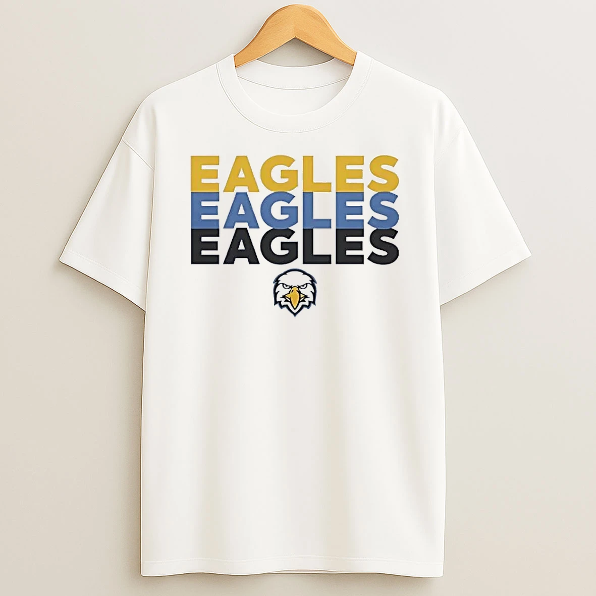 Eagles Apparel Stacked Yellow Blue Black Graphic White Shirts