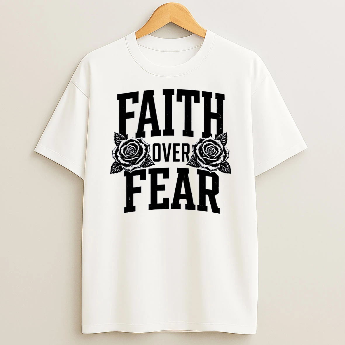 Faith Over Fear Floral Inspirational Graphic White Shirts