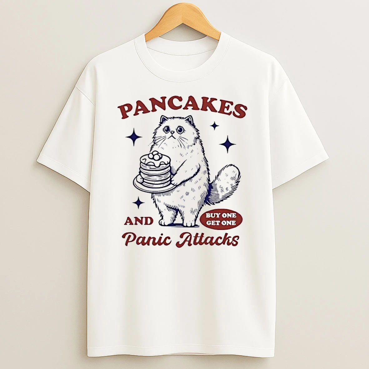 Funny Cat Holding Pancakes And Panic Attacks Buy One Get One White Shirts