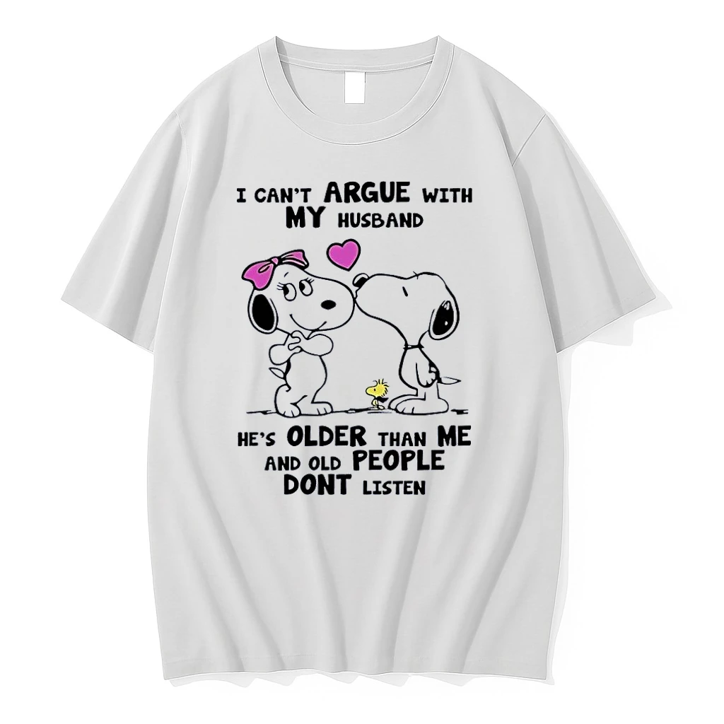 Funny Snoopy Kissing Belle Older Husband White Shirts