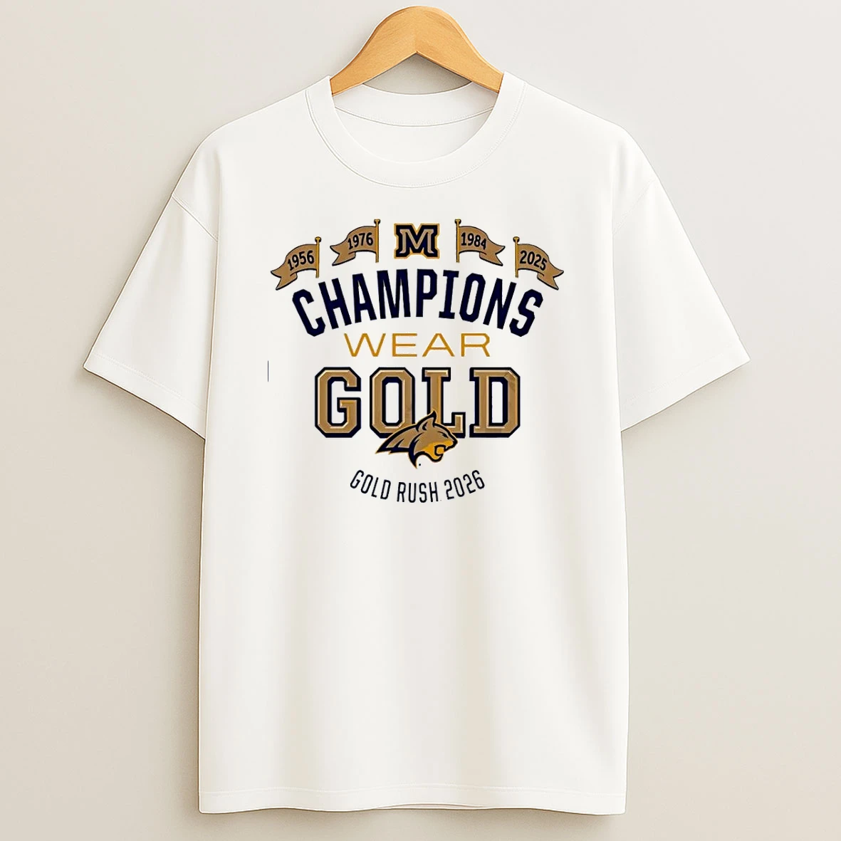 Gold Rush 2026 Champions Wear Gold 1956 1976 1984 2025 M Team White Shirts