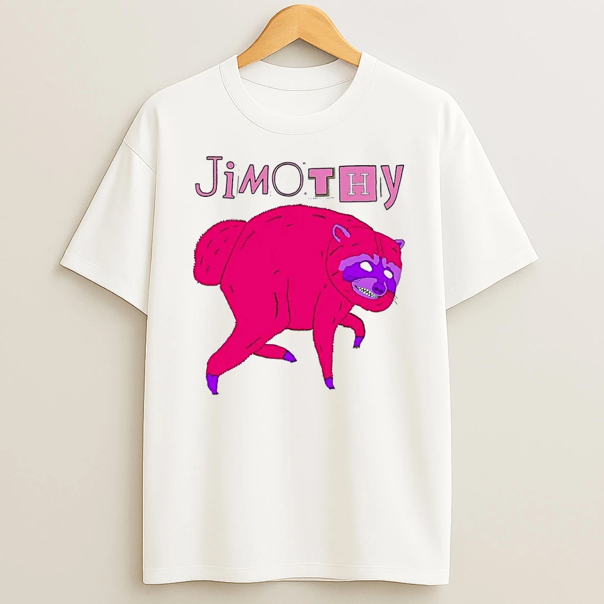 Jimothy Pink Raccoon Illustration White Shirts