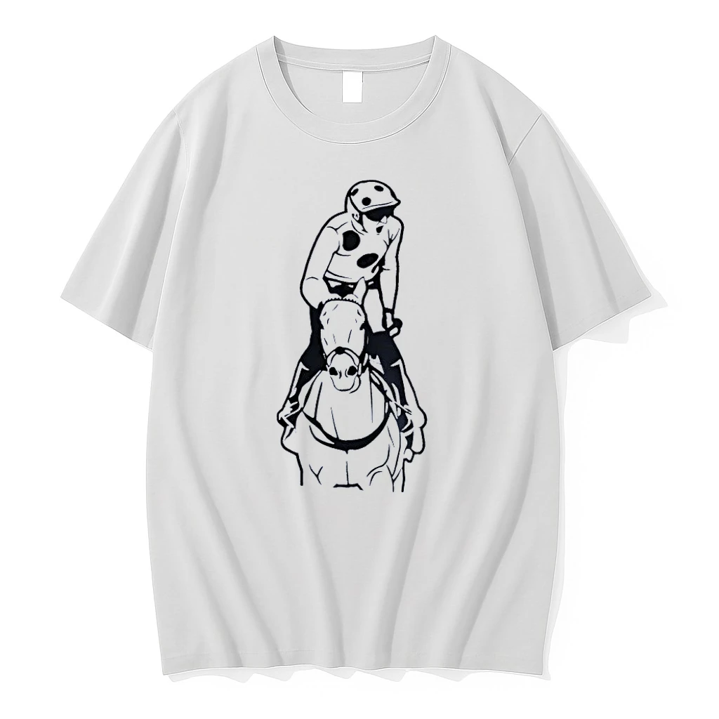 Jockey In Polka Dot Jersey Riding Racehorse White Shirts