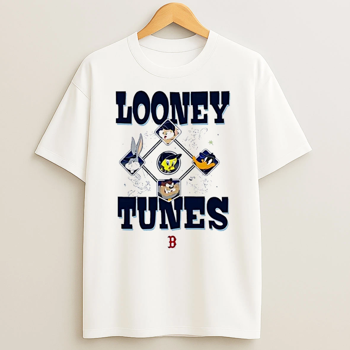 Looney Tunes Baseball Characters Boston Red Sox White Shirts
