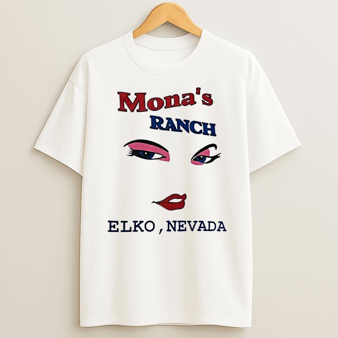 Monas Ranch Elko Nevada Eyes Lips Vintage Style Graphic White Shirts