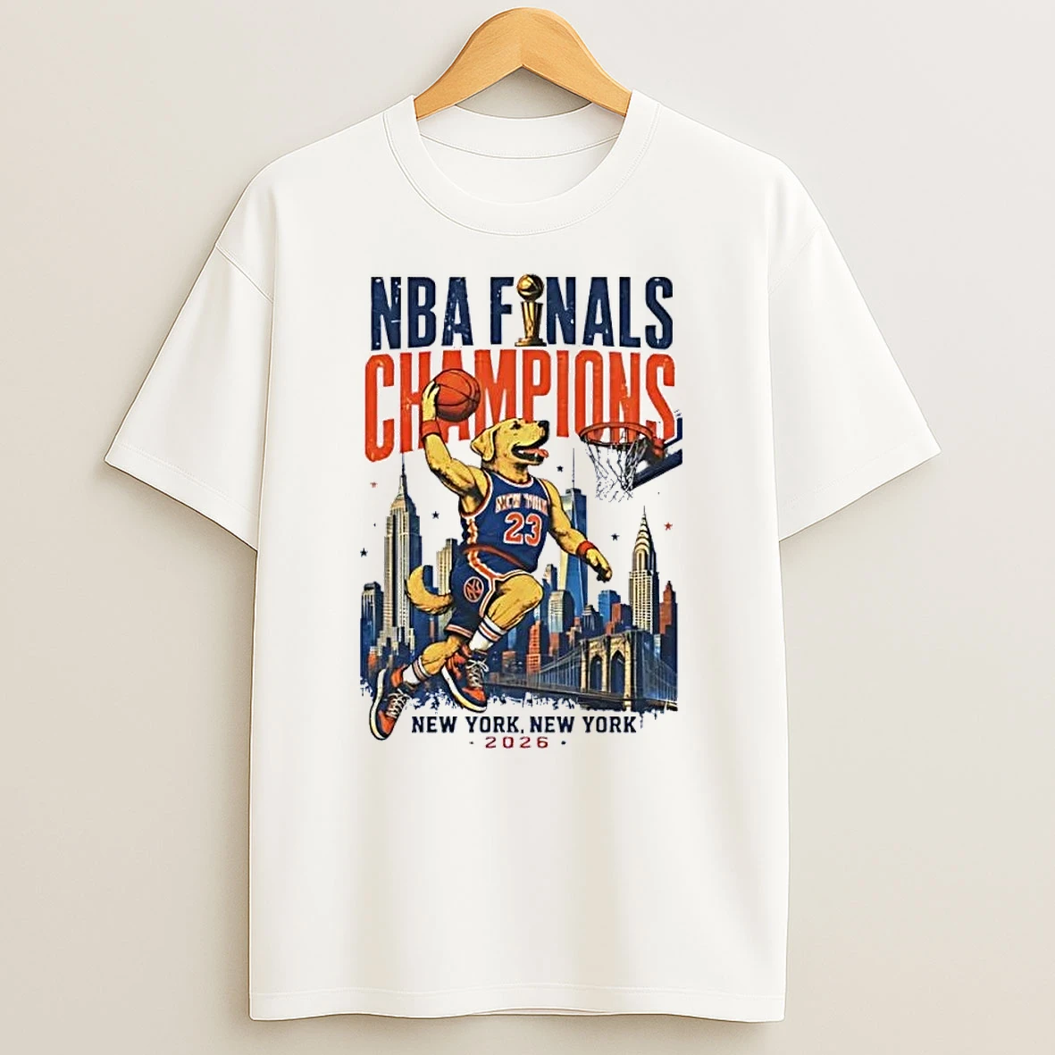 New York Knicks 2026 Nba Finals Champions Dog Dunking White Shirts
