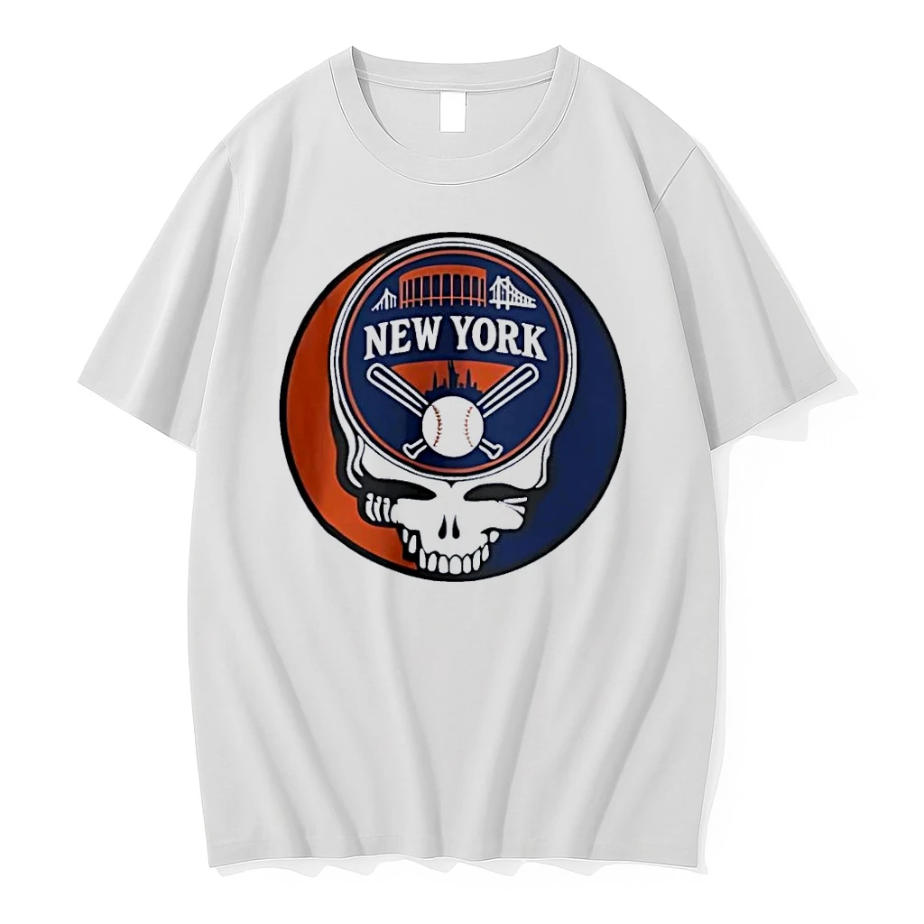 New York Mets Grateful Dead Skull Baseball Fan White Shirts