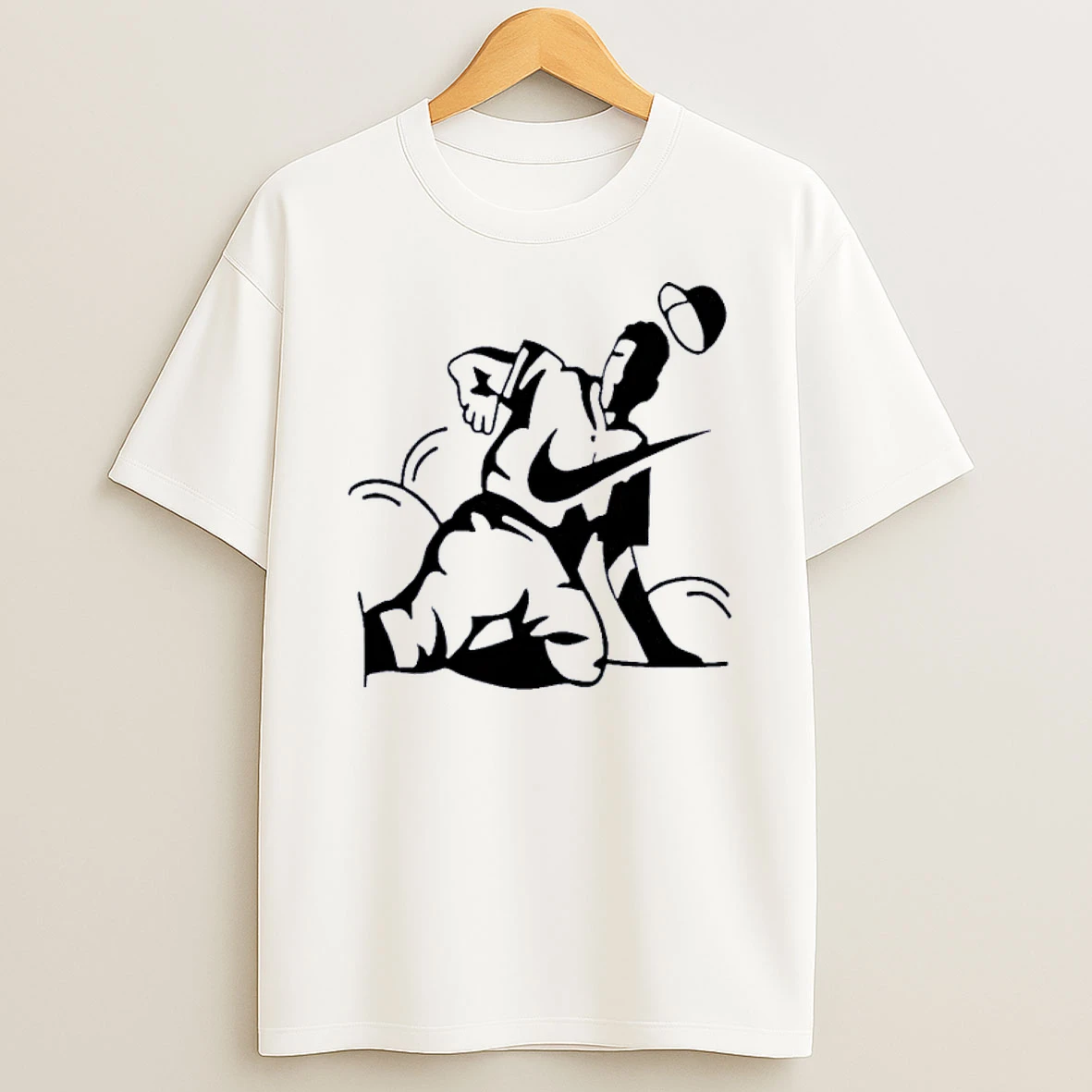 Nike Baseball Player Sliding And Losing Cap Graphic Black White White Shirts
