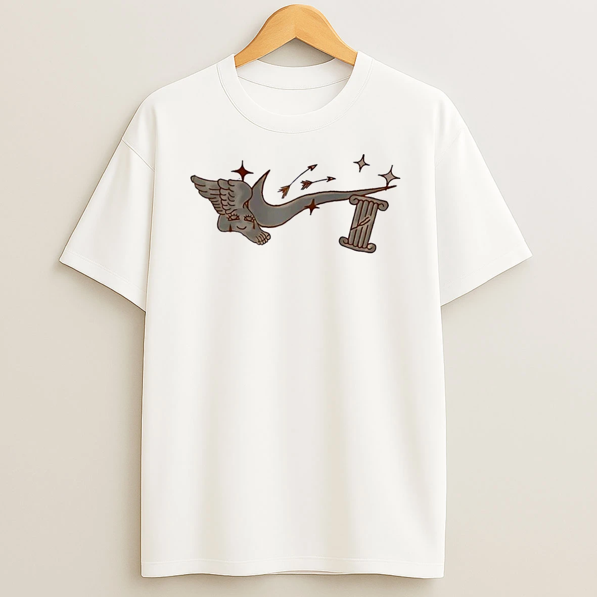 Nike Winged Foot And Greek Column Artistic Illustration White Shirts
