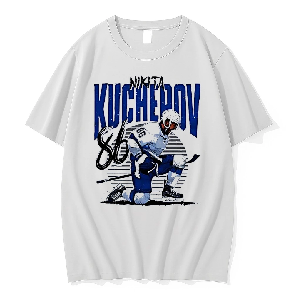 Nikita Kucherov 86 Celebrating Tampa Bay Lightning White Shirts
