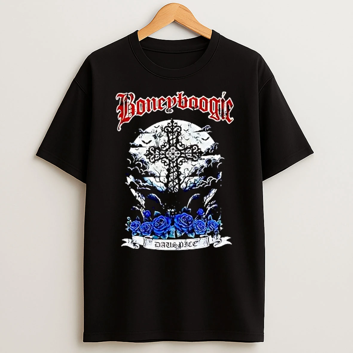 Officials Boneyboogie Dauspice Gothic Cross And Blue Roses Premium T Shirt Sweatshirt Hoodie