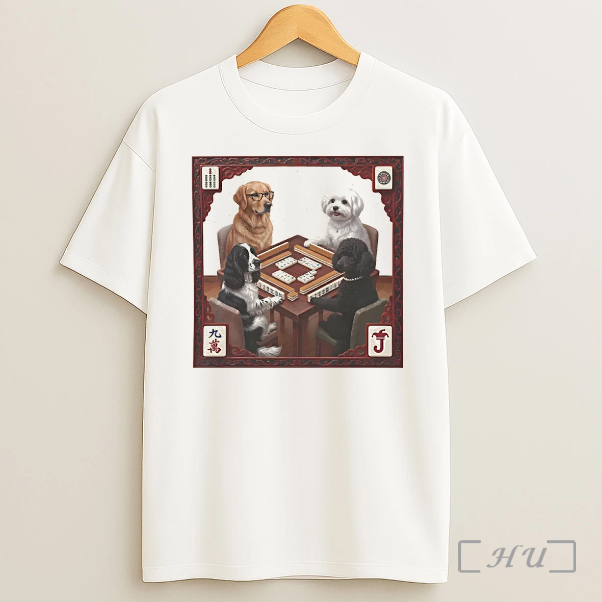 Officials Dogs Playing Mahjong With A Golden Retriever And Poodle Meme Premium Shirt Sweatshirt Tee