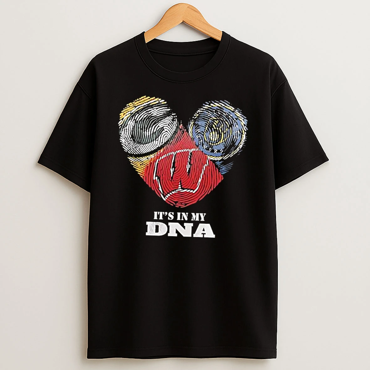 Officials Fingerprint Heart Wisconsin Badgers Its In My Dna Black Premium T Shirt Sweatshirt Hoodie