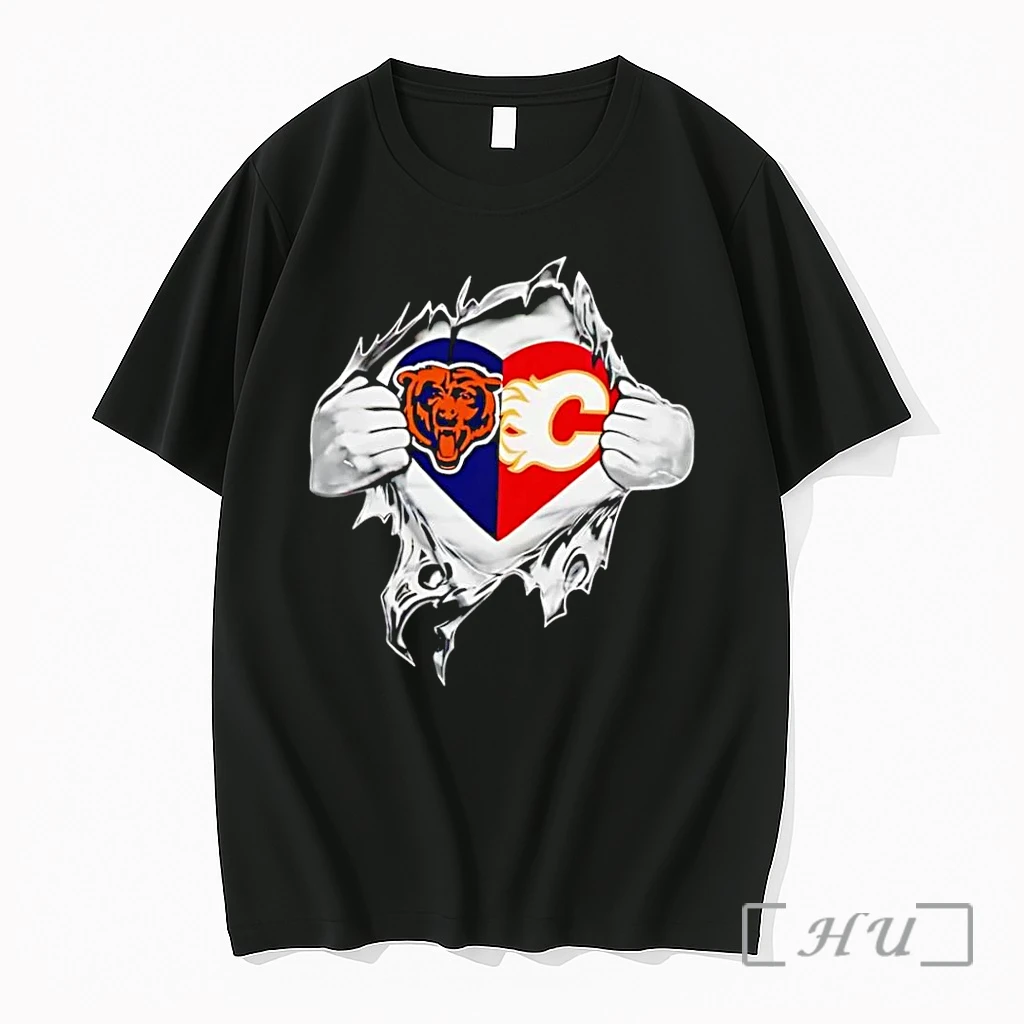 Officials Heart Hands Ripping Chicago Bears Calgary Flames Black Premium Shirt Sweatshirt Tee
