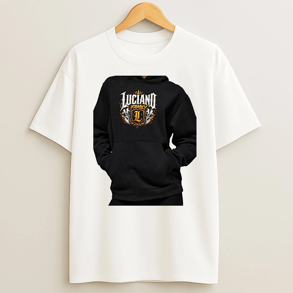 Officials Luciano Family Logo With Monogram L Emblem Gold And White Crest Premium T Shirt Sweatshirt Hoodie