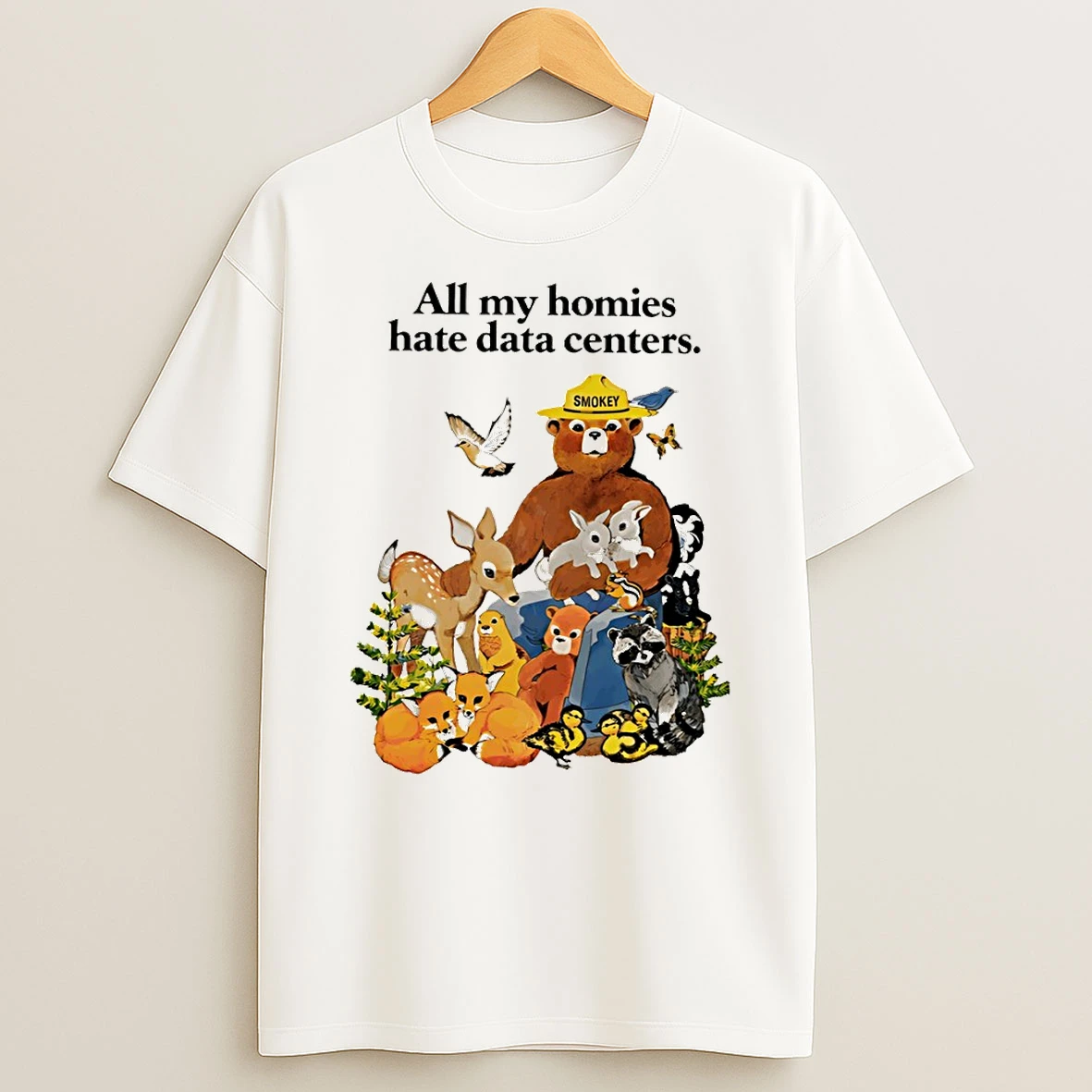 Officials Smokey Bear All My Homies Hate Data Centers Cartoon Premium T Shirt Sweatshirt Hoodie