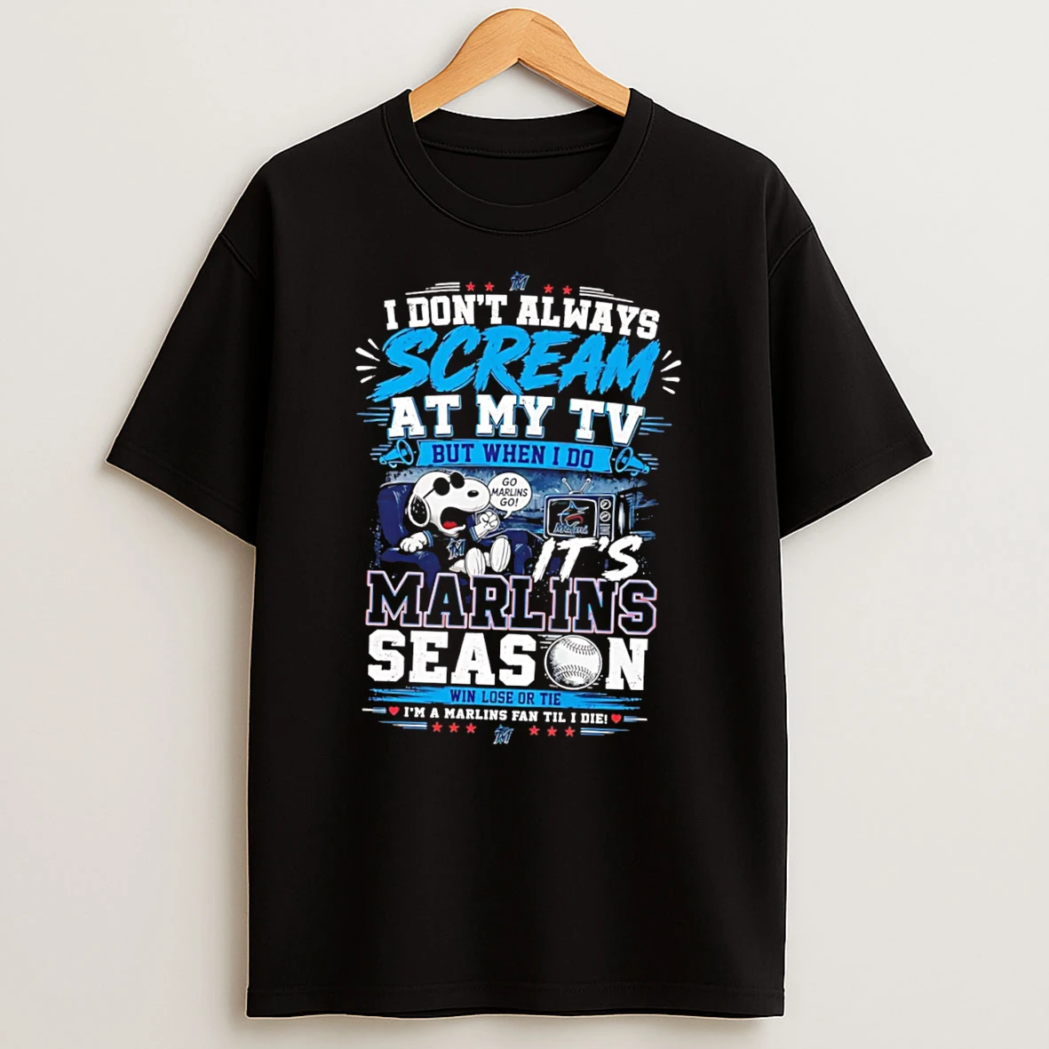 Officials Snoopy I Dont Always Scream At My Tv But When I Do Its Miami Marlins Season Tee Premium T Shirt Sweatshirt Hoodie