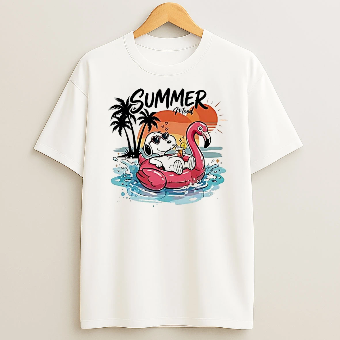 Officials Summer Mood Snoopy On Flamingo Pool Float Relaxing Drink Palm Trees Premium T Shirt Sweatshirt Hoodie