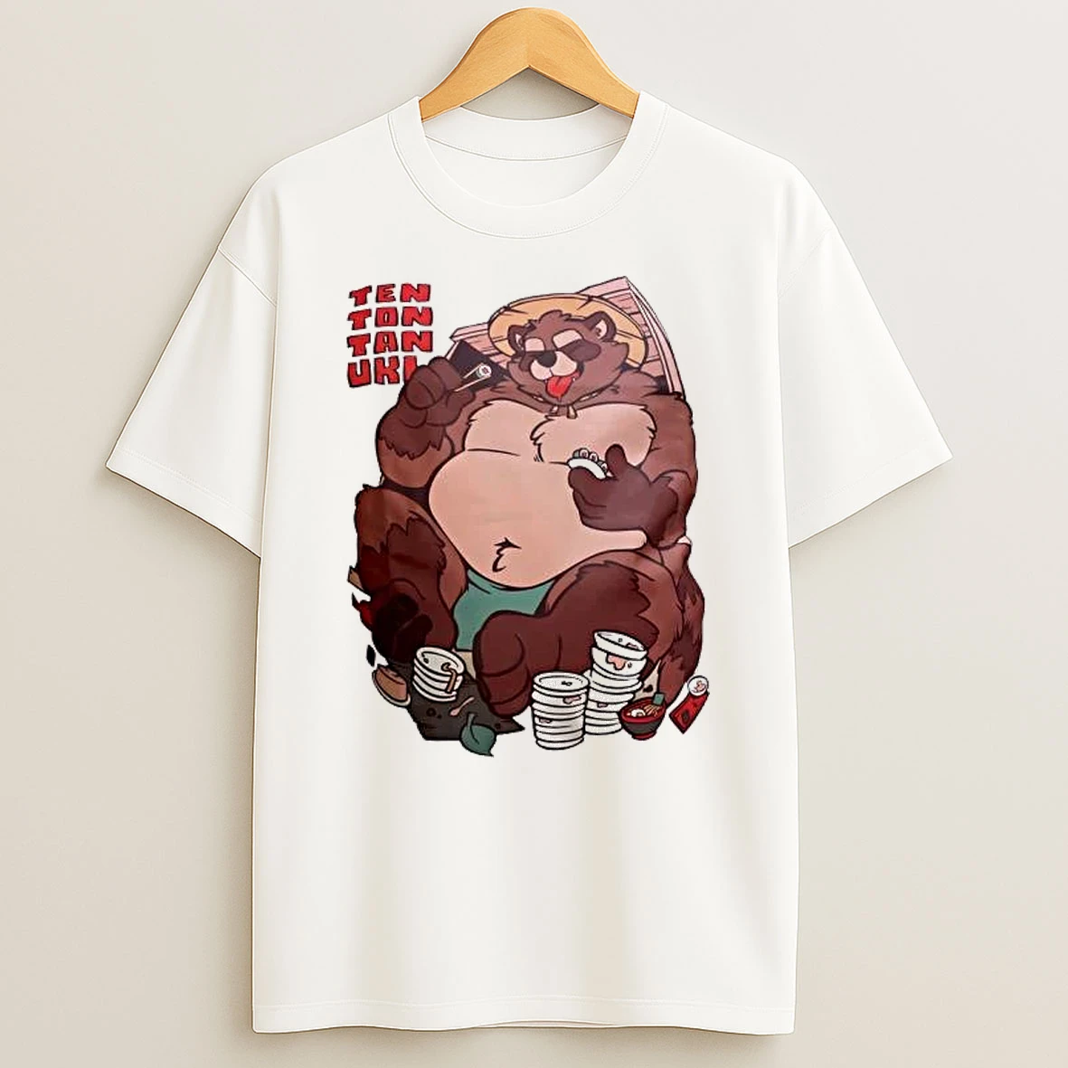 Officials Ten Ton Tanuki Eating Sushi Japanese Folklore Premium T Shirt Sweatshirt Hoodie