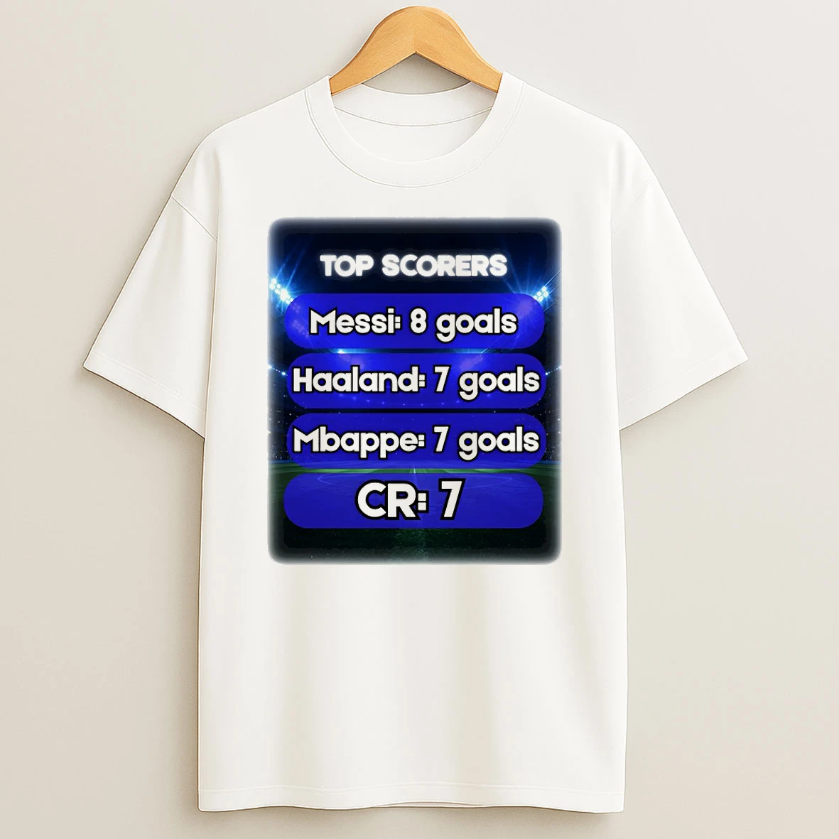 Officials Top Scorers Lionel Messi 8 Goals Erling Haaland 7 Goals Kylian Mbappe 7 Goals Cr7 7 Premium T Shirt Sweatshirt Hoodie