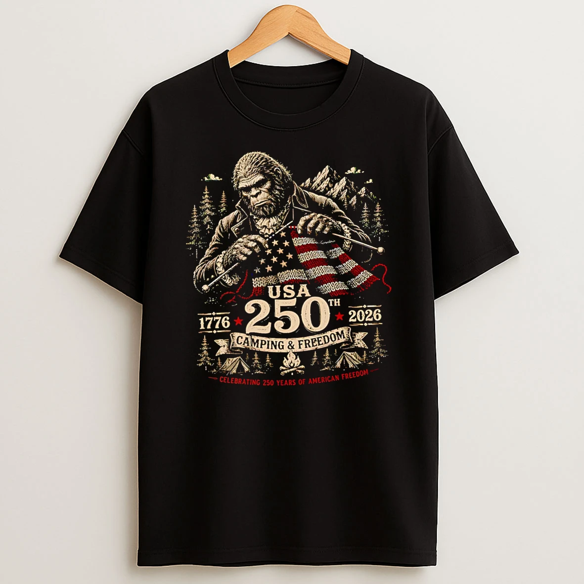 Officials Usa 250th Camping And Freedom 1776 2026 Celebrating 250 Years Of American Freedom Bigfoot Premium T Shirt Sweatshirt Hoodie