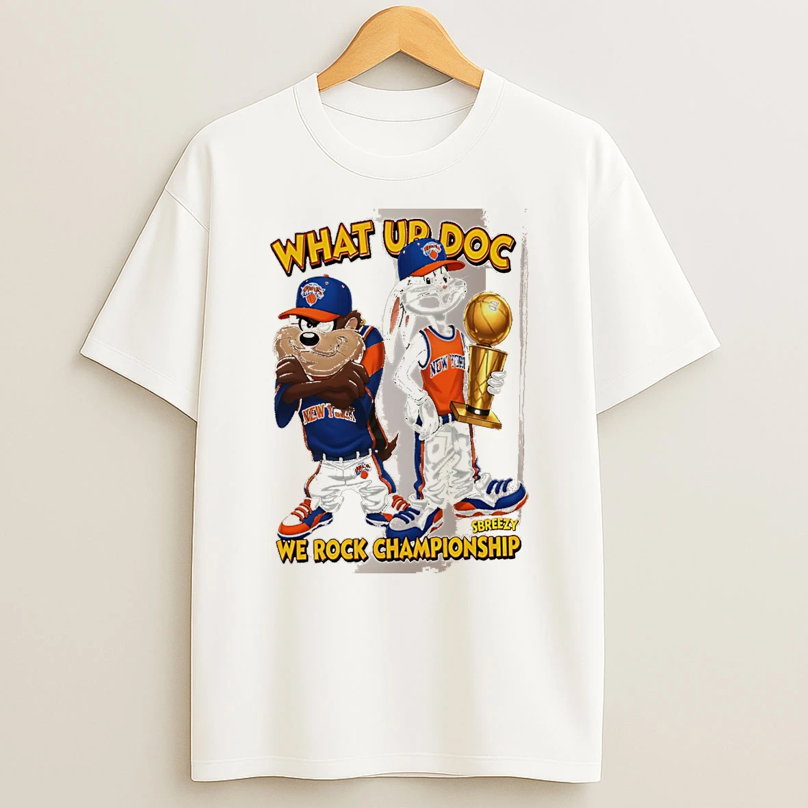 Officials What Up Doc We Rock Championship Taz And Bugs Bunny Nyc Knicks White Premium T Shirt Sweatshirt Hoodie