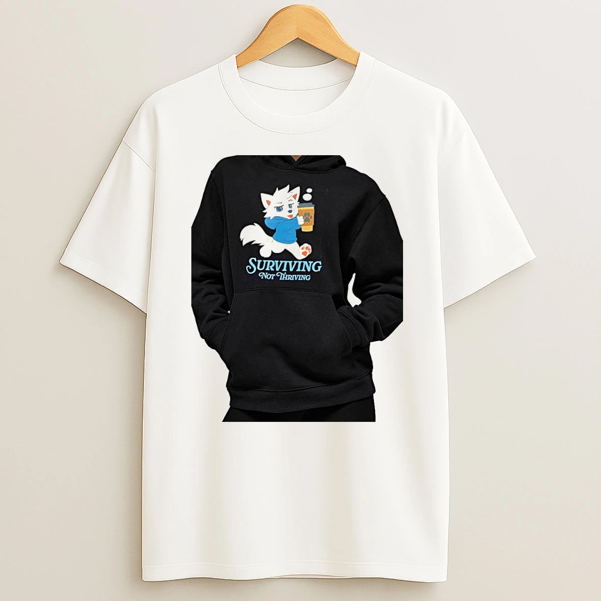 Officials White Fox Character Surviving Not Thriving Premium T Shirt Sweatshirt Hoodie