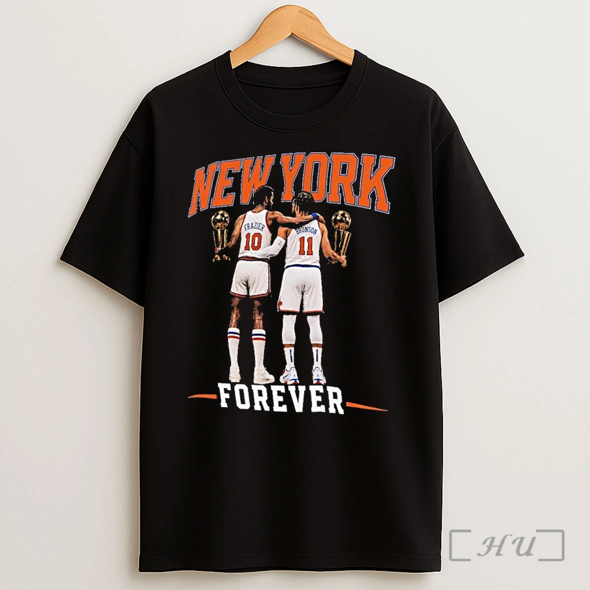Officials Jalen Brunson And Walt Frazier Forever New York Knicks Champions 2026 Trophies Premium Shirt Sweatshirt Tee