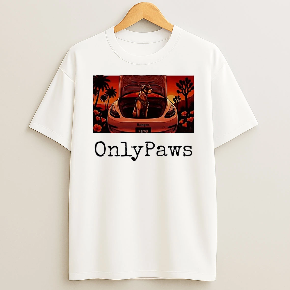 Onlypaws Dog Sitting In Car Ranger B1058 White Shirts
