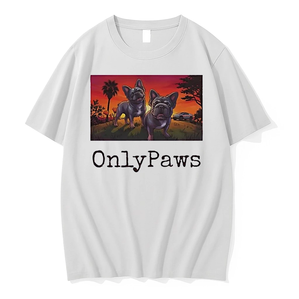 Onlypaws Two French Bulldogs Sunset Cybertruck White Shirts