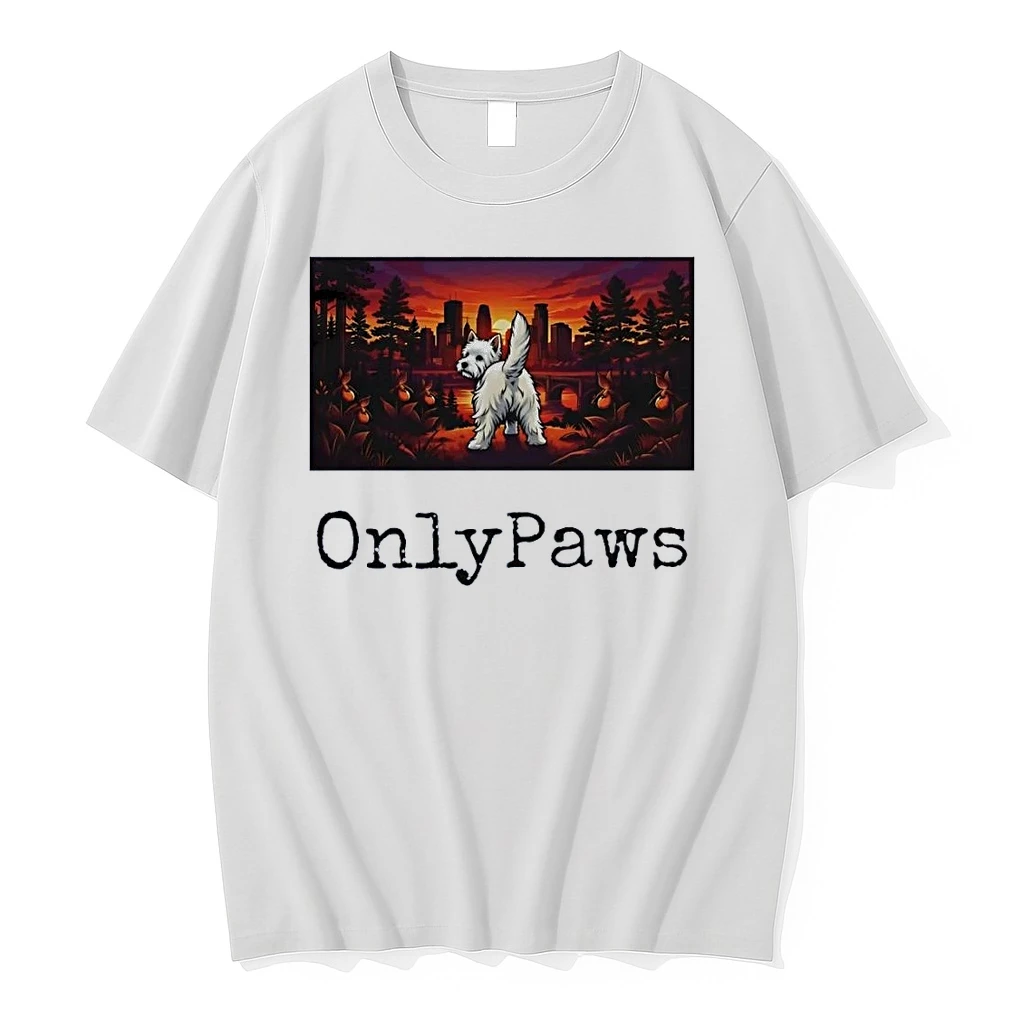 Onlypaws Westie Dog Gazing At Minneapolis Sunset Skyline White Shirts