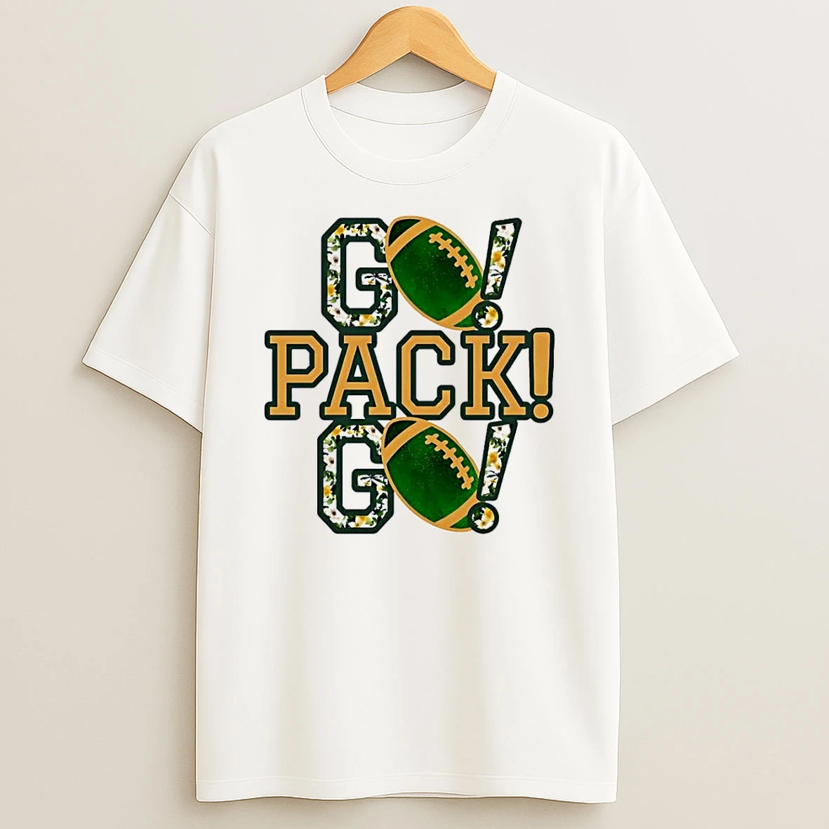 Packers Fan Apparel Go Pack Go Football Floral Print White Shirts