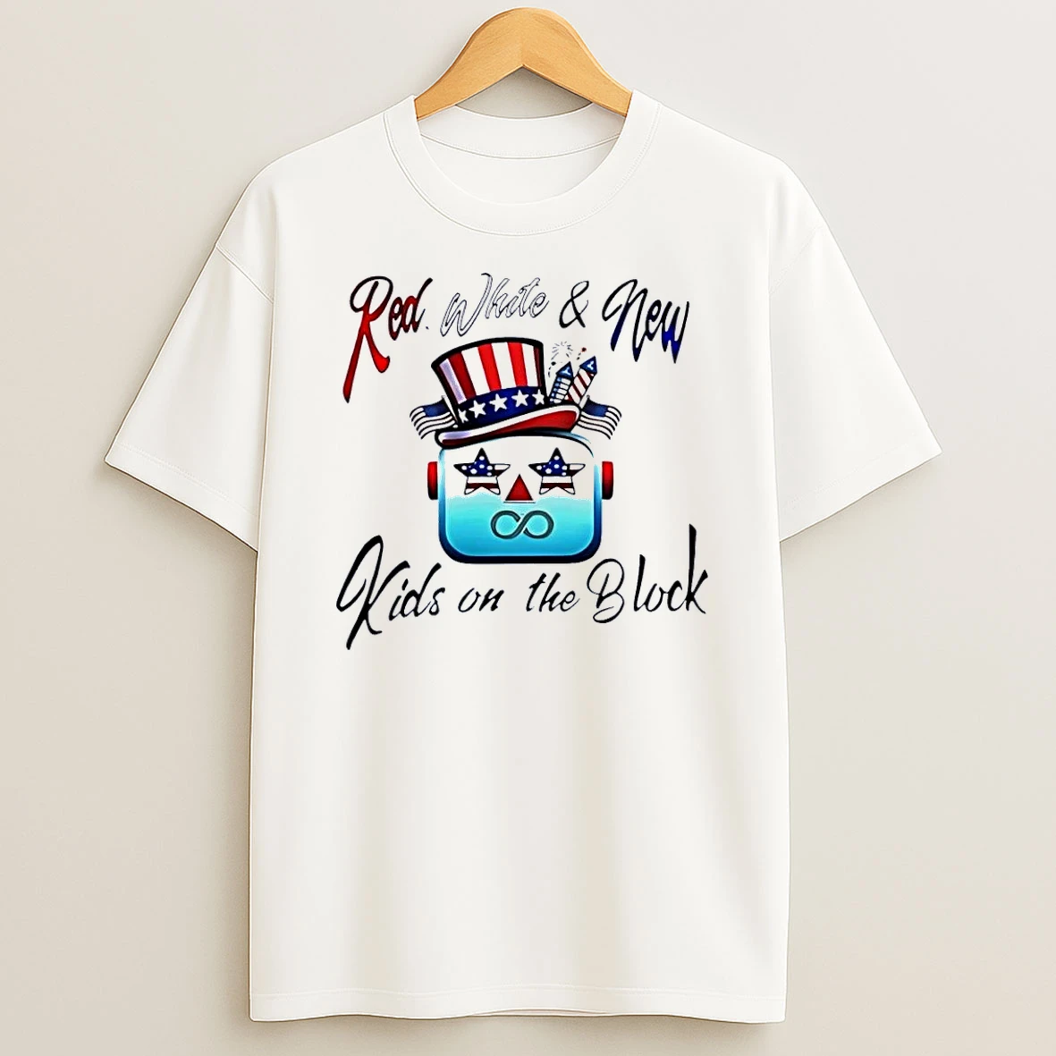 Patriotic Robot Fourth Of July Red White And New Kids On The Block White Shirts