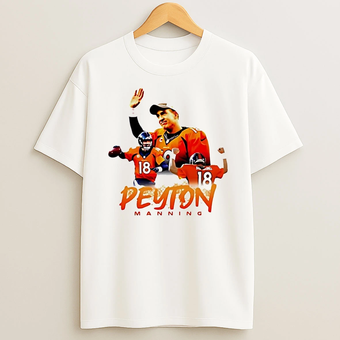 Peyton Manning Waving Throwing Celebrating Football Player Denver Broncos White Shirts